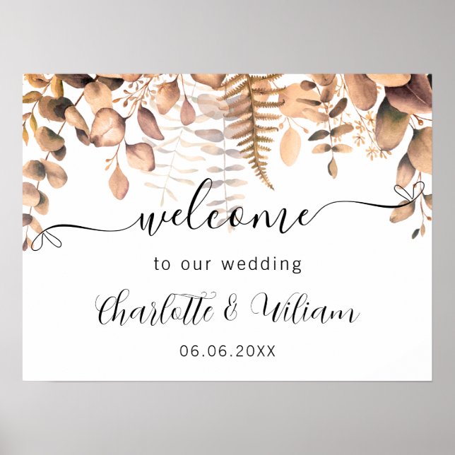 Affiche Mariage eucalyptus abattu bienvenue (Devant)