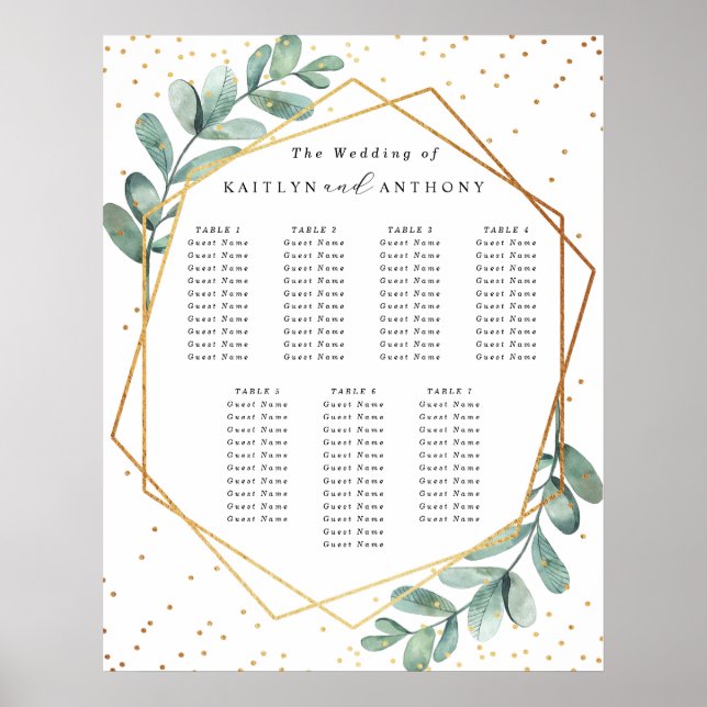 Affiche Mariage Eucalyptus Géométrique Gold Foil Siège (Devant)
