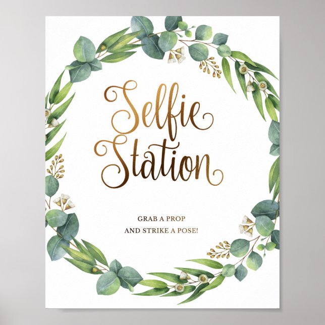 Affiche Mariage Eucalyptus signe pour selfie photo (Devant)
