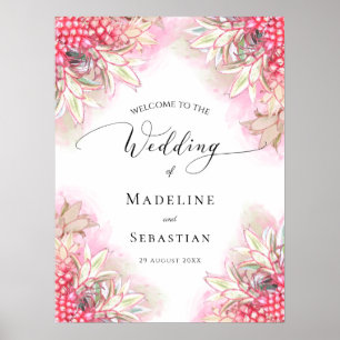 Affiche Mariage exotique aux ananas roses
