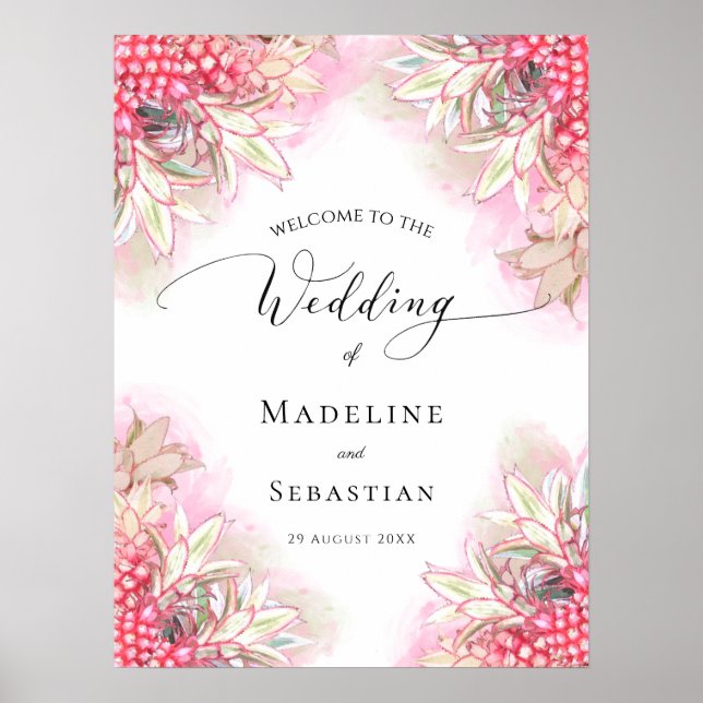 Affiche Mariage exotique aux ananas roses (Devant)