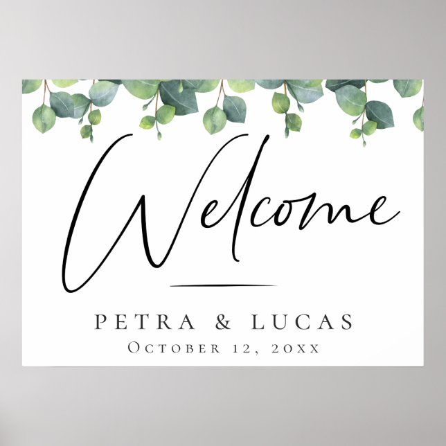 Affiche Mariage Feuille Eucalyptus Bienvenue (Devant)