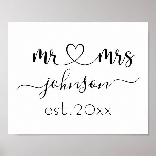 Affiche Mariage Fiançailles Coeur M. Mme Nom personnalisé (Devant)