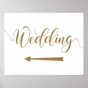 Affiche Mariage Flèche gauche Signer Gold Directions Signe