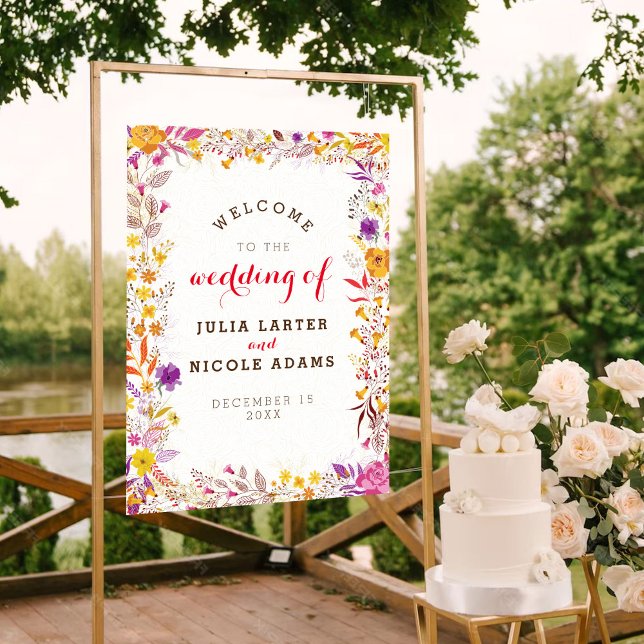 Affiche Mariage Fleur de Boho Orange Violet Feuillage (Créateur téléchargé)