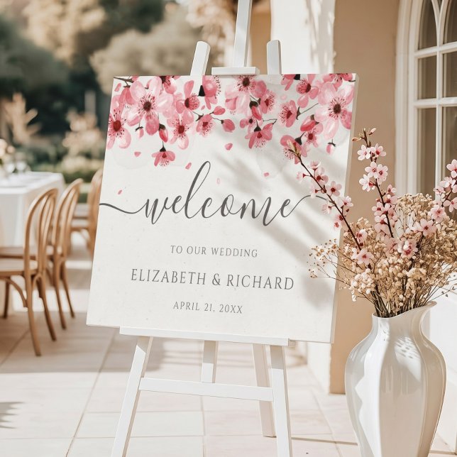 Affiche Mariage Fleur de Cerisier Bienvenue Aquarelle (Créateur téléchargé)