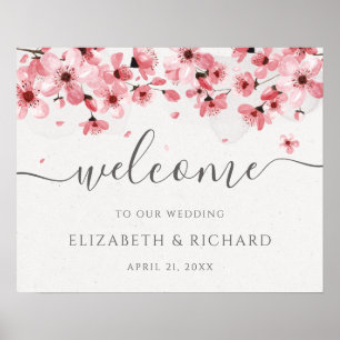 Affiche Mariage Fleur de Cerisier Bienvenue Aquarelle