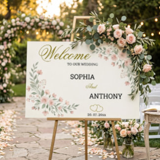 Affiche Mariage Fleur de Champ à l'Aquarelle Rose et Sage