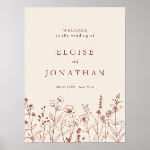 Affiche Mariage Fleur de Fête Terracotta Rustique Automne 