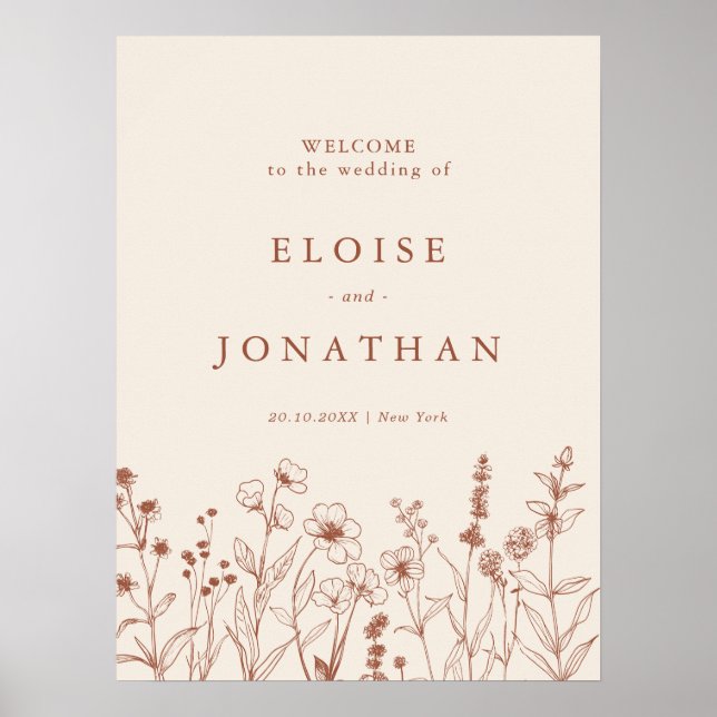 Affiche Mariage Fleur de Fête Terracotta Rustique Automne  (Devant)