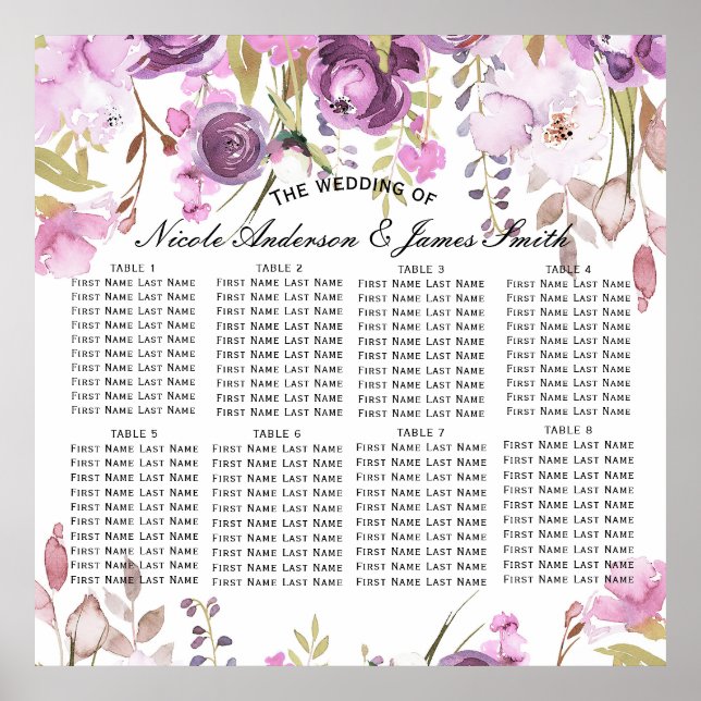 Affiche Mariage Fleur de lilas lavande violet Plan de tabl (Devant)