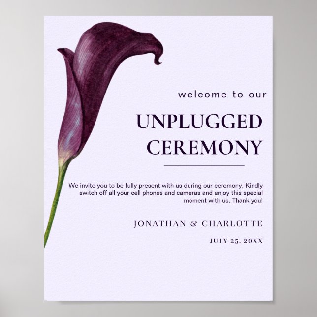 Affiche Mariage Fleur de Lys Élégant Pourpre (Devant)