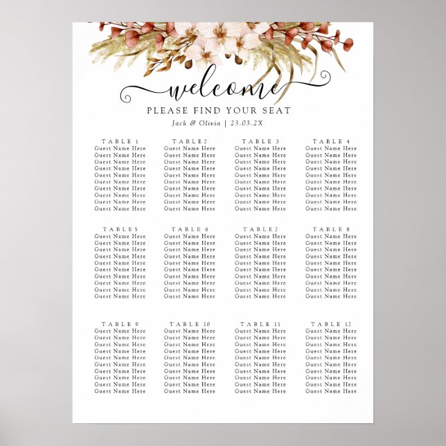 Affiche Mariage fleuri Bohemian Chic Terra Cotta (Devant)