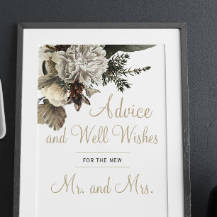 Affiche Mariage fleurie d'hiver conseil et signe de voeux