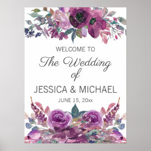 Affiche Mariage Fleuriste Aquarelle Violet Lilas
