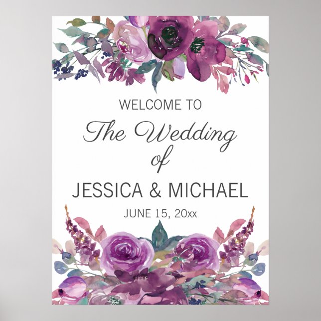 Affiche Mariage Fleuriste Aquarelle Violet Lilas (Devant)