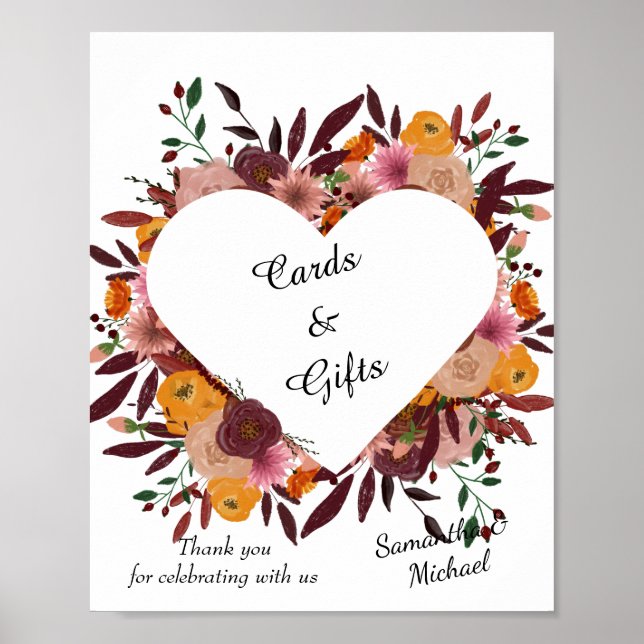 Affiche Mariage Fleurs d'automne Cartes et cadeaux (Devant)