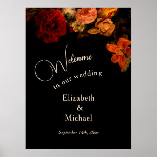 Affiche Mariage Fleurs Peintes Romantiques Sombres de Bien