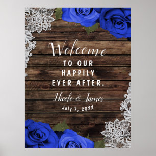 Affiche Mariage Fleurs Roses Bleu Violet Bois Rustique Den