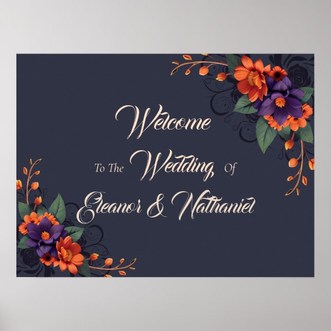 Affiche Mariage Floral 3D Gothique Élégant (Devant)