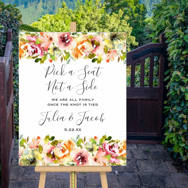 Affiche Mariage Floral Aquarelle Jardin d'Été (Summer Garden Watercolor Floral Wedding Poster)