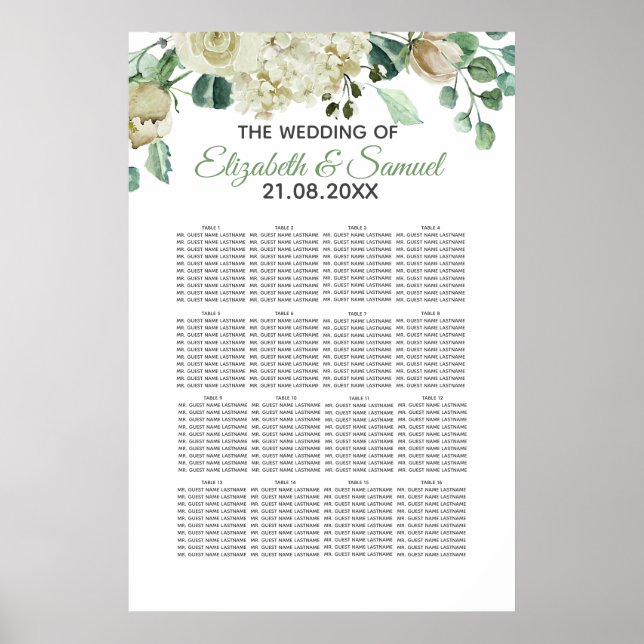 Affiche Mariage floral aquarelle rose crème (Devant)