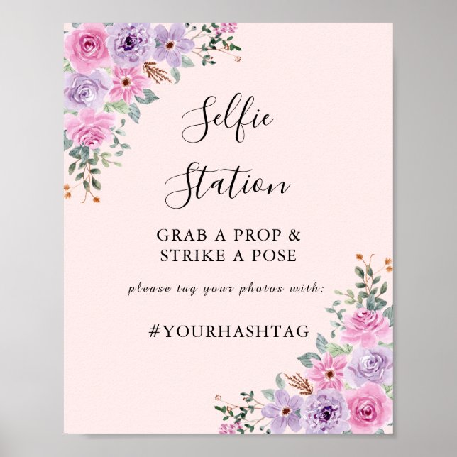Affiche Mariage Floral Aquarelle Rose Élégant (Devant)