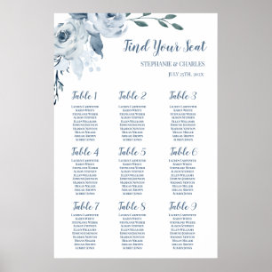 Affiche Mariage floral bleu Dusty Panneau de siège