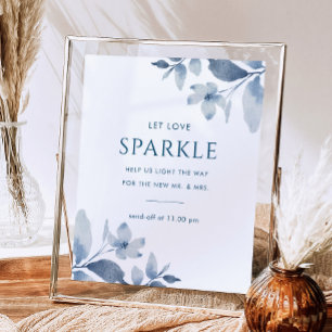 Affiche Mariage floral bleu foncé Sparkler Envoyer Désacti