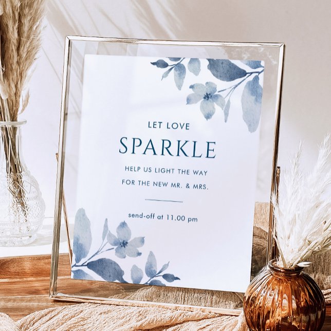 Affiche Mariage floral bleu foncé Sparkler Envoyer Désacti (Créateur téléchargé)