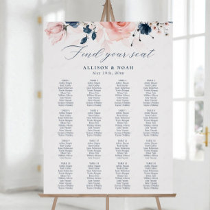Affiche Mariage floral bleu marine et rose pâle
