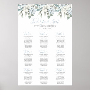 Affiche Mariage floral bleu poussière