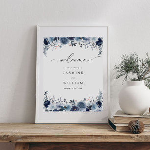 Affiche Mariage Floral Blue & Navy Bienvenue 2