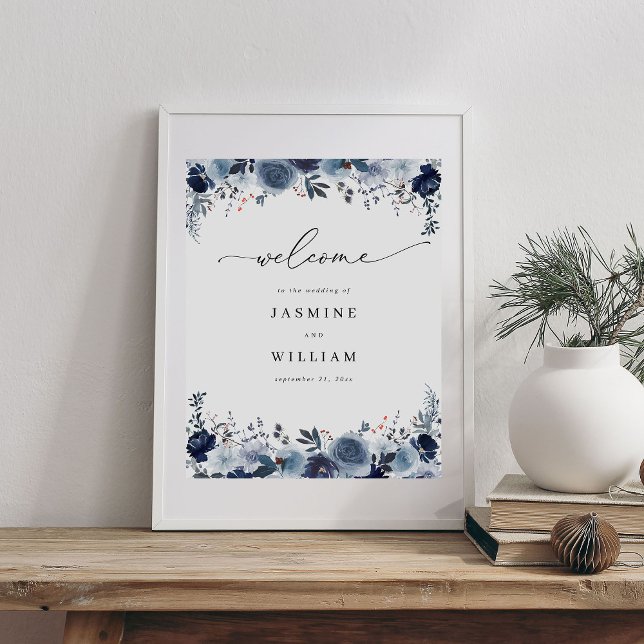 Affiche Mariage Floral Blue & Navy Bienvenue 2 (Créateur téléchargé)