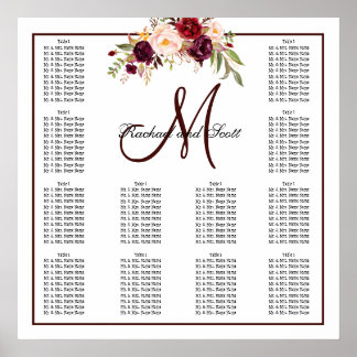 Affiche Mariage floral de Bourgogne Monogramme