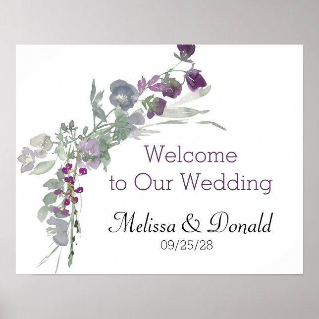 Affiche Mariage floral de Fleurs sauvages d'aquarelle (Devant)