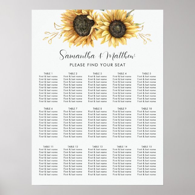Affiche Mariage floral de tournesol Eucalyptus (Devant)