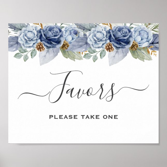 Affiche Mariage Floral d'hiver bleu rustique (Devant)