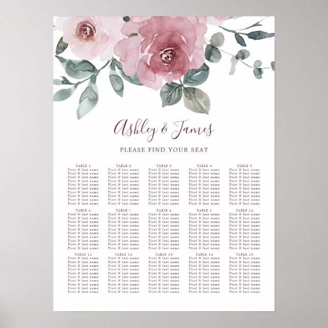 Affiche Mariage Floral Dusty Rose Rose (Devant)