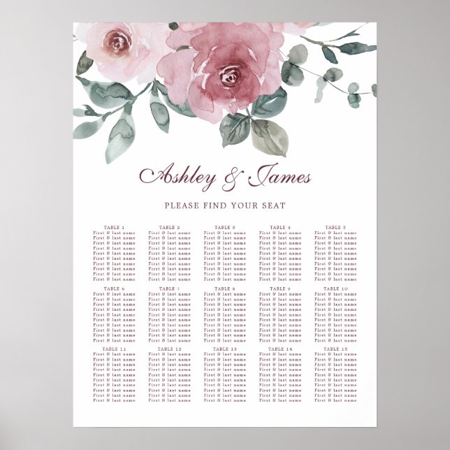 Affiche Mariage Floral Dusty Rose Rose (Devant)
