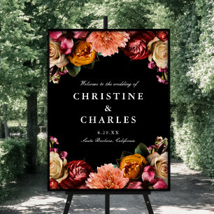 Affiche Mariage floral élégant foncé + Moody