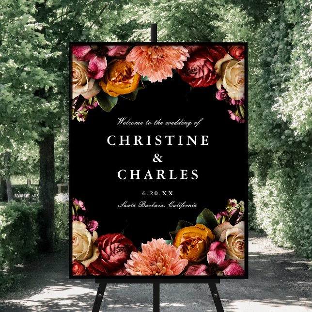 Affiche Mariage floral élégant foncé + Moody (Créateur téléchargé)