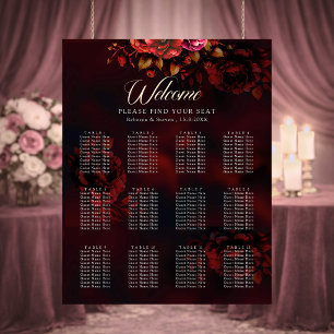 Affiche Mariage floral élégant rouge noir d'ambiance sombr