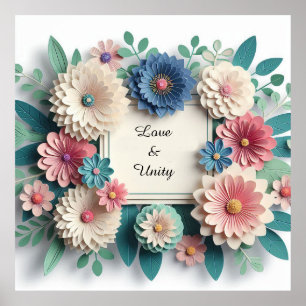 Affiche Mariage floral Fleurs en papier 3D Cadre floral
