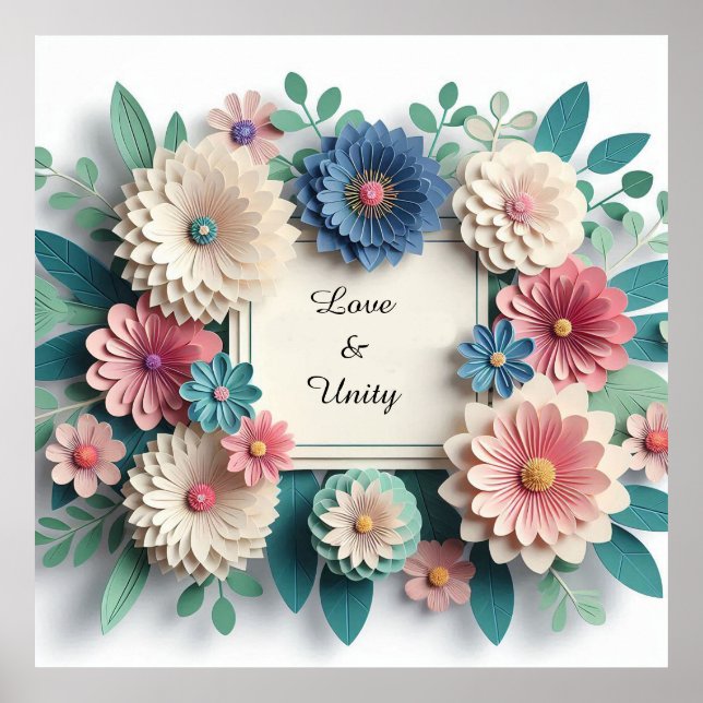 Affiche Mariage floral Fleurs en papier 3D Cadre floral (Devant)