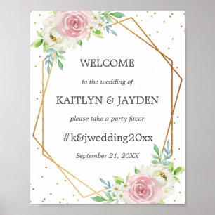 Affiche Mariage Floral Géométrique Chic avec Feuille d'Or