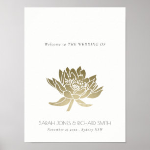 AFFICHE MARIAGE FLORAL GLAMOUR OR PALLE BLANC OR