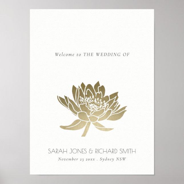 AFFICHE MARIAGE FLORAL GLAMOUR OR PALLE BLANC OR (Devant)