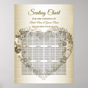 Affiche Mariage Floral Golden Ornate Heart Frame Élégant