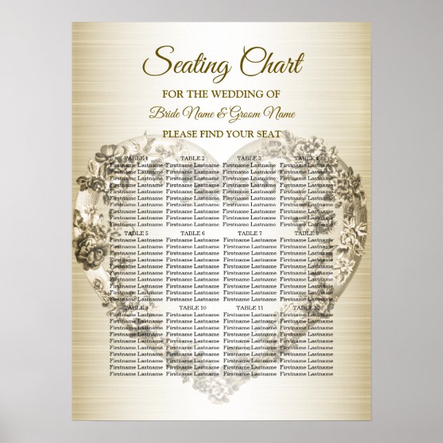 Affiche Mariage Floral Golden Ornate Heart Frame Élégant (Devant)